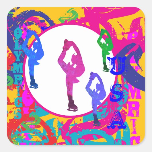 OLYMPISCH SCHAATSEN  VIERKANTE STICKER (Voorkant)
