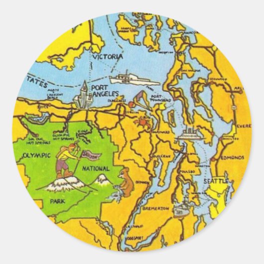 Olympisch Schiereiland Kaart Ronde Sticker (Voorkant)