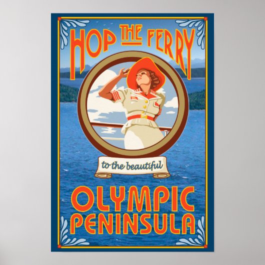 Olympisch schiereiland, Washington Hop the Ferry Poster (Voorkant)