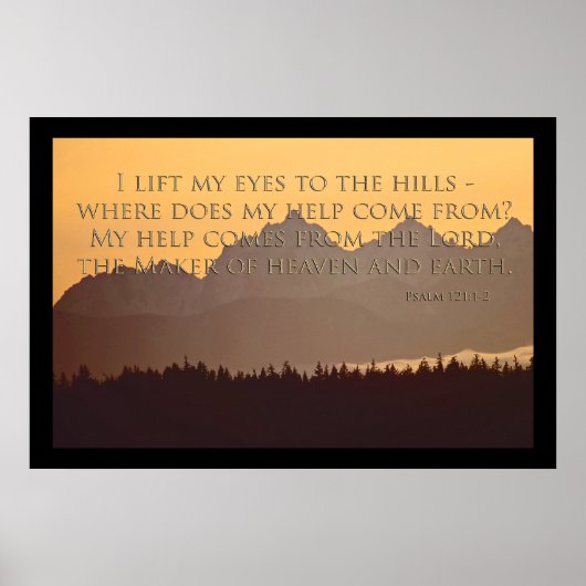 olympische bergen met psalm 121:1-2 poster (Voorkant)