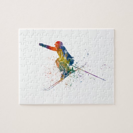 Olympische skiwedstrijd in waterverf legpuzzel (Horizontaal)
