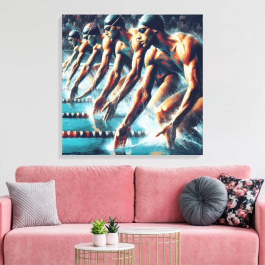 Olympische Spelen: zwemmers klaar om te beginnen Canvas Afdruk (Insitu (Woonkamer))