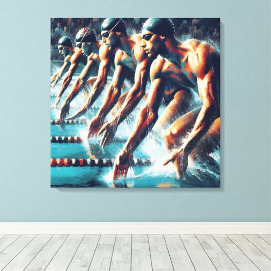 Olympische Spelen: zwemmers klaar om te beginnen Canvas Afdruk (Insitu (Houten vloer))
