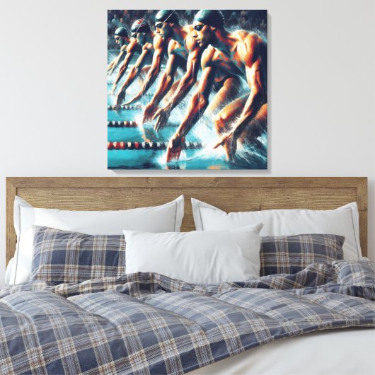 Olympische Spelen: zwemmers klaar om te beginnen Canvas Afdruk (Insitu (Slaapkamer))