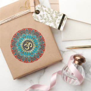 Om Aqua Red Earth Mandala Mindfulness Yoga Sticker