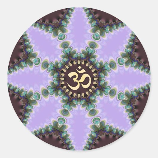 OM Art Paarse Fractal Bloem Ronde Sticker (Voorkant)