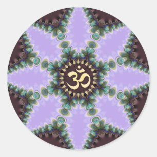 OM Art Paarse Fractal Bloem Ronde Sticker