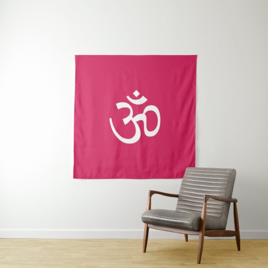 Om Aum contour Icon Ruby roze Hindoeïsme Symbool Wandkleed (In situ)