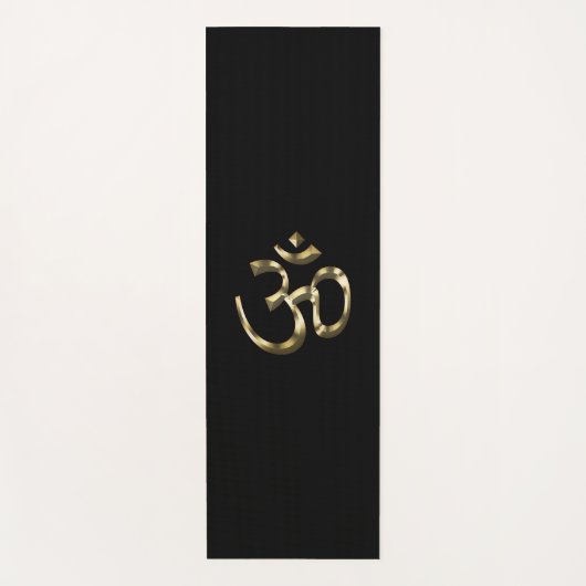 Om Aum contourpictogram, hindoeïssymbool, goudzwar Yogamat (Voorkant)