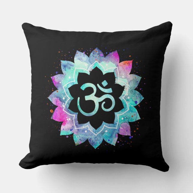 *~* Om Aum Cotton Turquoise Blue Magenta black Kussen (Voorkant)