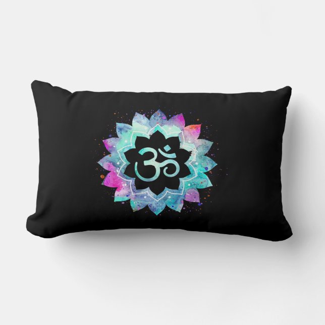 *~* Om Aum Lumbar Turquoise Blue Magenta zwart Kussen (Voorkant)