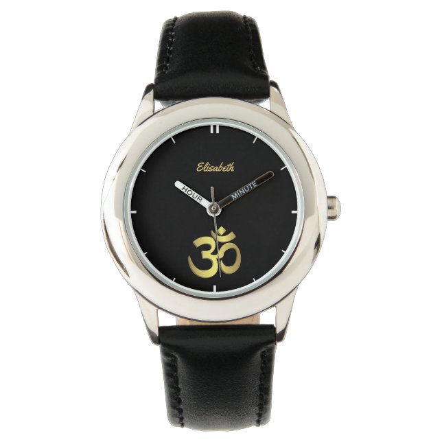 Om ( Aum ) Namaste yoga symbool naam zwart Horloge (Voorkant)
