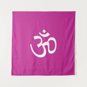 Om Aum omtrek Icon fuchsia wit Hindoeïsme Symbool Wandkleed
