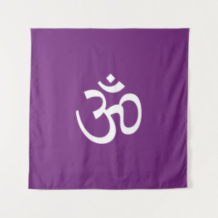 Om Aum omtrek Icon paarse wit Hindoeïsme Symbool Wandkleed