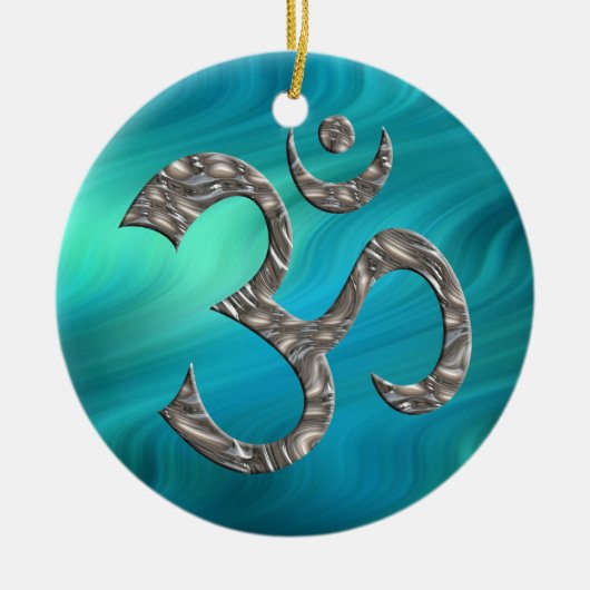 OM / AUM - SILVER | Blauwgolven Keramisch Ornament (Voorkant)