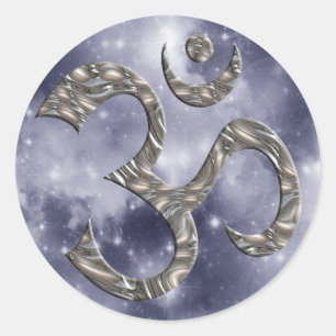 OM / AUM - SILVER   hemel Ronde Sticker