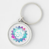 *~* OM AUM-symbool Lily Lotus Waterverf Mandala Sleutelhanger (Voorkant)