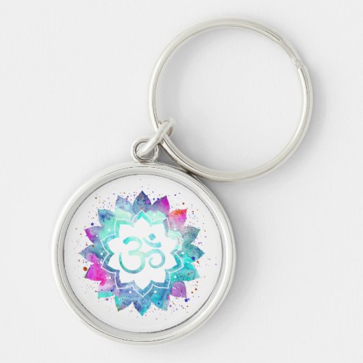 *~* OM AUM-symbool Lily Lotus Waterverf Mandala Sleutelhanger (Voorkant)