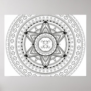 Om Black en White Mandala Adult Coloring Poster