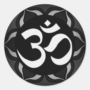 Om Black & White Peace Symbol Ronde Sticker
