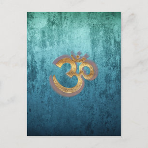 OM blue brass gold damask Asia Yoga Spiritualität Briefkaart