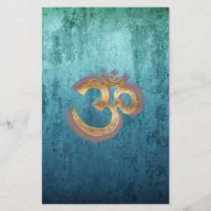 OM blue brass gold damask Asia Yoga Spiritualität Briefpapier