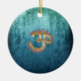 OM blue brass gold damask Asia Yoga Spiritualität Keramisch Ornament