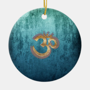 OM blue brass gold damask Asia Yoga Spiritualität Keramisch Ornament