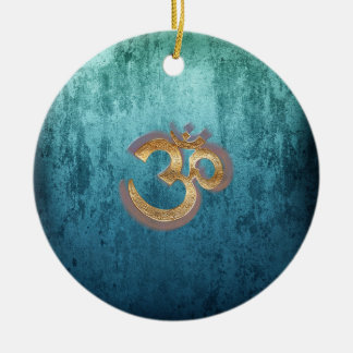 OM blue brass gold damask Asia Yoga Spiritualität Keramisch Ornament