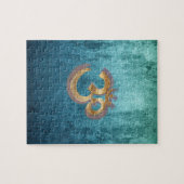 OM blue brass gold damask Asia Yoga Spiritualität Legpuzzel (Horizontaal)