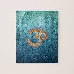 OM blue brass gold damask Asia Yoga Spiritualität Legpuzzel