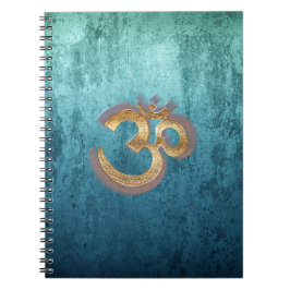OM blue brass gold damask Asia Yoga Spiritualität Notitieboek