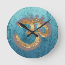 OM blue brass gold damask Asia Yoga Spiritualität Ronde Klok