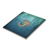 OM blue brass gold damask Asia Yoga Spiritualität Tegeltje (Zijkant)