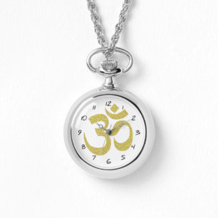 OM Boeddhistisch Symbool In reliëf Goud Effect W Horloge