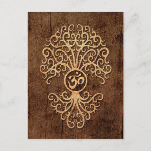 Om-boom met houten korrel-effect briefkaart