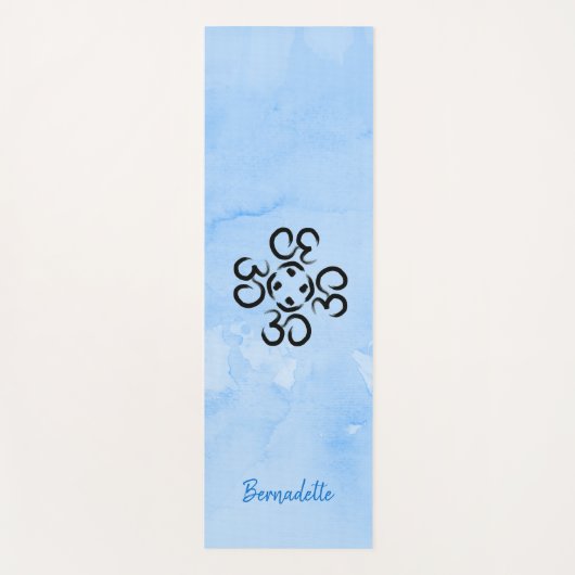 Om Compass Roos, Blauwe Waterverf, Aum Symbool Yogamat (Voorkant)
