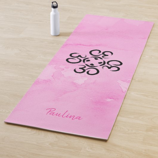 Om Compass Roos, roze Waterverf Aum Symbols Yogamat (In situ)