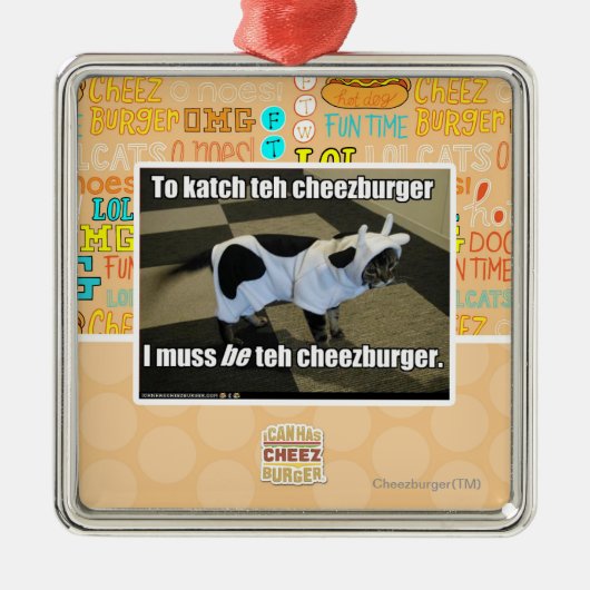 Om de cheezburger te katchen metalen ornament (Voorkant)