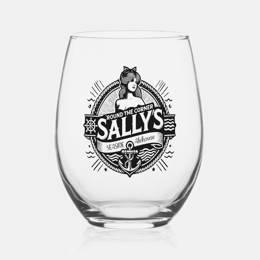 Om de hoek Sally's Seaside Alehouse Wijnglas Zonder Voet (Voorkant)