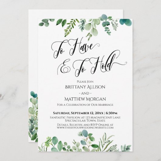 Om de Typografie Eucalyptus Greenery te hebben en  Kaart (Voorkant / Achterkant)