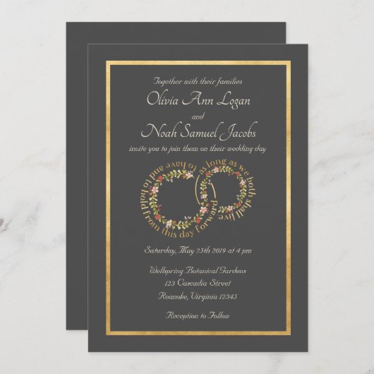 Om de uitnodiging van het Floral Wedding Grey te h (Voorkant / Achterkant)