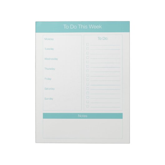 Om deze week te doen - Weekse Planner - Turquoise Notitieblok (Linkerzijde)