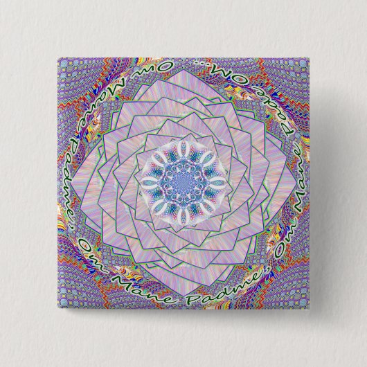 OM Dharma Wheel Lotus-toets Vierkante Button 5,1 Cm (Voorkant)