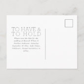 Om een moderne zilveren typografische bruiloft te  aankondigingskaart (Achterkant)