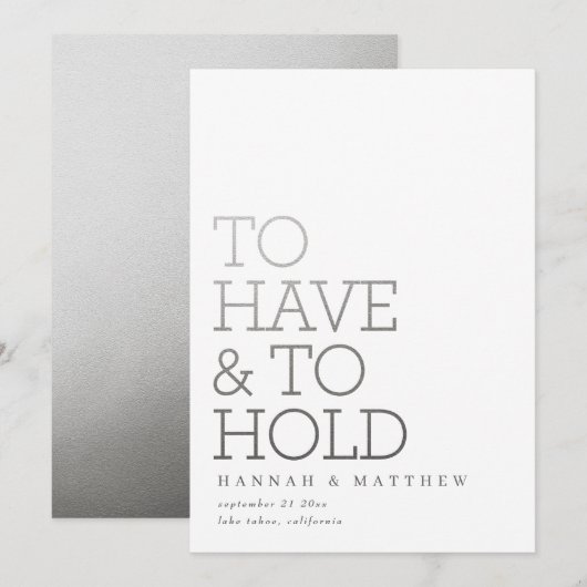 Om een moderne zilveren typografische bruiloft te save the date (Voorkant / Achterkant)