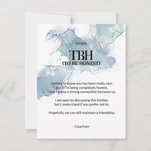 Om eerlijk te zijn (TBH) Blue Breakup Kaart (Voorkant)