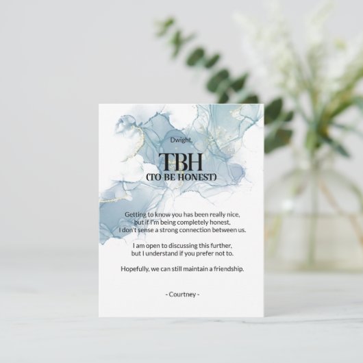 Om eerlijk te zijn (TBH) Blue Breakup Kaart (Staand voorkant)