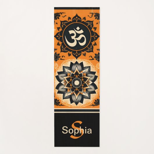 Om en Mandala in Sinaasappel en zwart Yogamat (Voorkant)