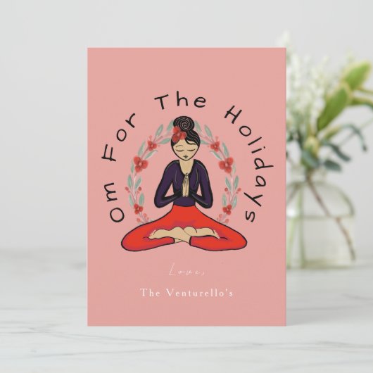'Om For The Holidays' Family Yoga Holiday Card Feestdagenkaart (Staand voorkant)